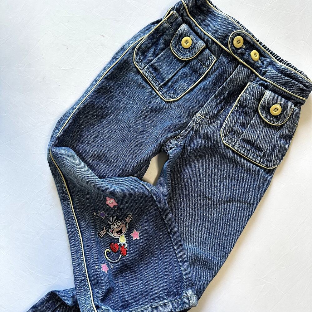 Vintage Kids Denim Jeans in Blue with Yellow Trim and Red Accent